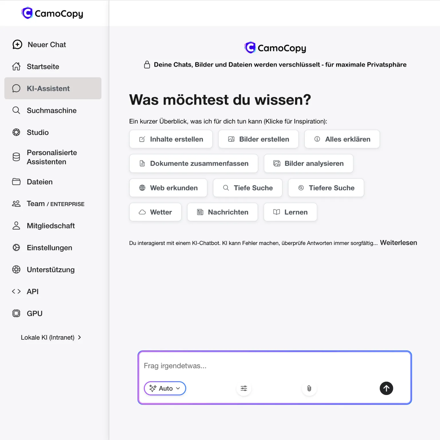 CamoCopy Enterprise Dashboard Oberfläche