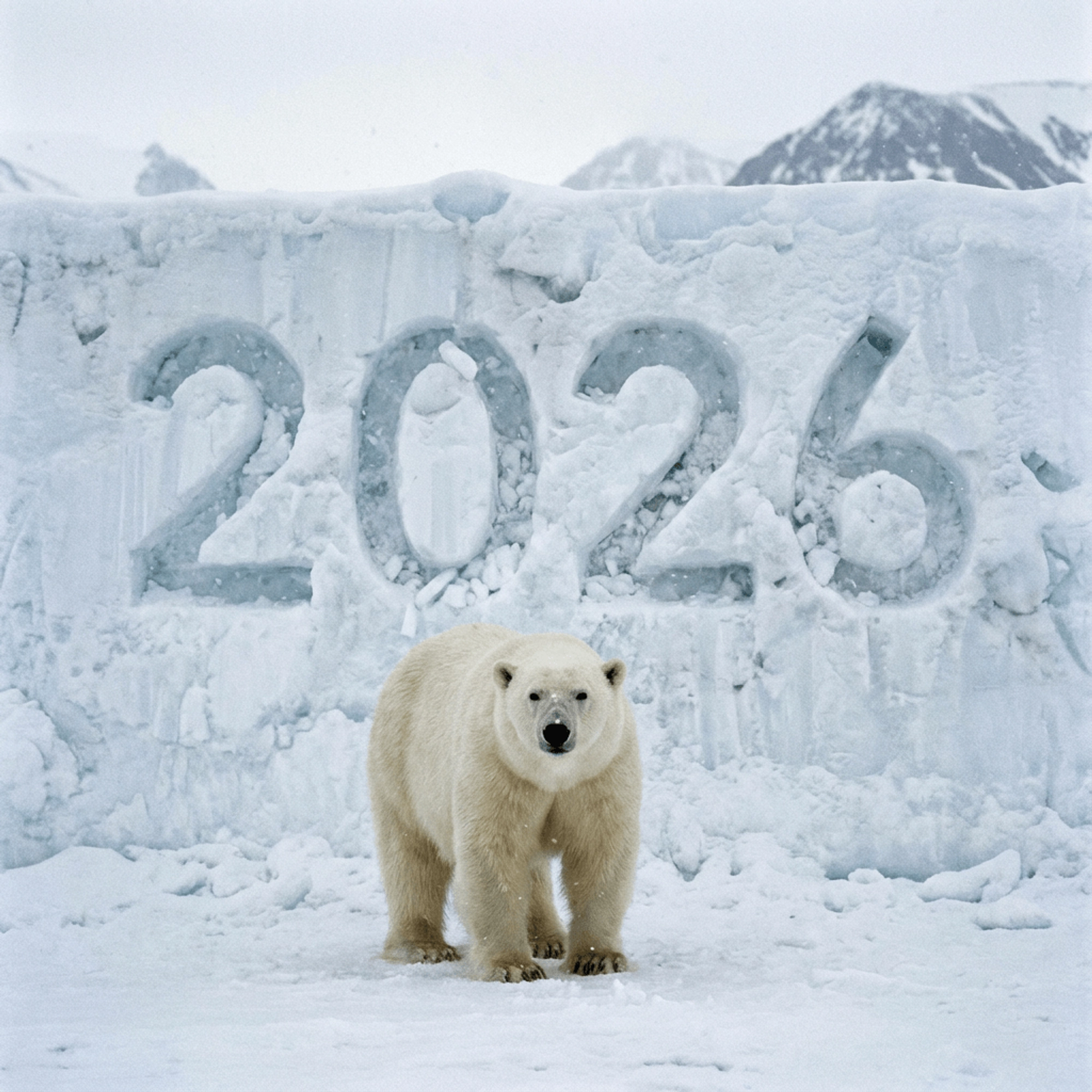 KI generiertes Bild mit korrektem Text '2026' im Schnee